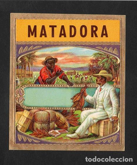 Vitolas de colecci&oacute;n: Vitola, original litograf&iacute;a. Antigua litograf&iacute;a de caja de tabacos. Matadora.