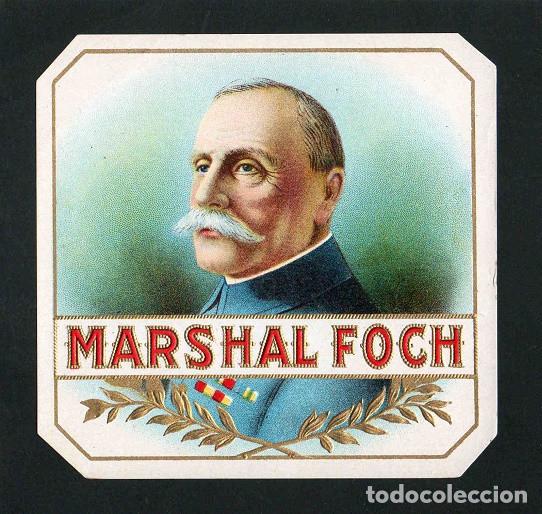 Vitolas de colecci&oacute;n: Vitola, original litograf&iacute;a. Antigua litograf&iacute;a de caja de tabacos. Marshal Foch.