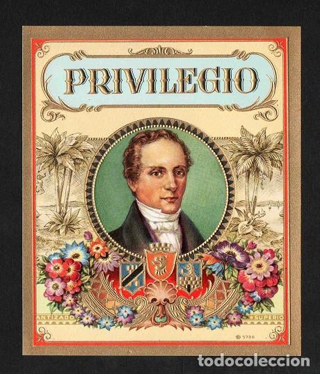 Vitolas de colecci&oacute;n: Vitola, original litograf&iacute;a. Antigua litograf&iacute;a de caja de tabacos. Privilegio.