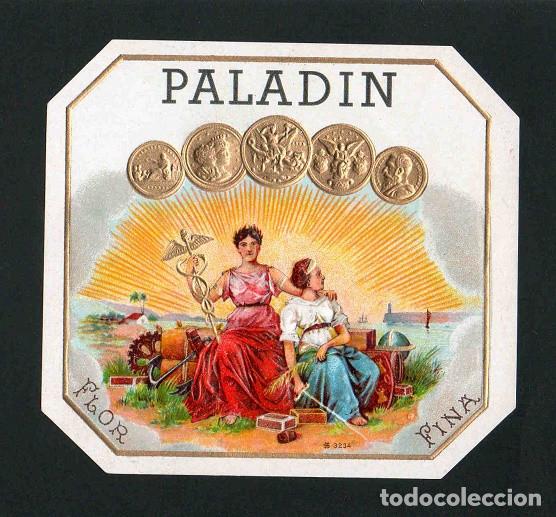 Vitolas de colecci&oacute;n: Vitola, original litograf&iacute;a. Antigua litograf&iacute;a de caja de tabacos. Paladin.