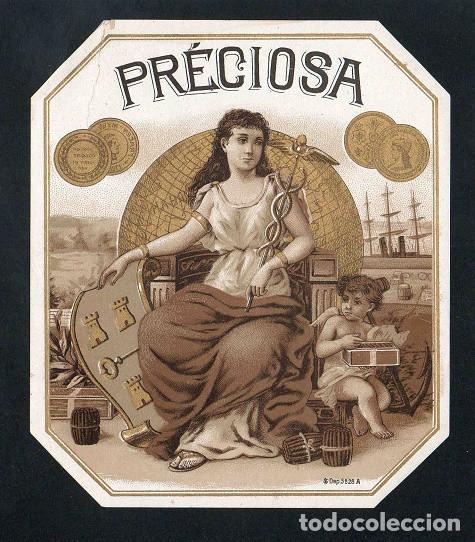 Vitolas de colecci&oacute;n: Vitola, original litograf&iacute;a. Antigua litograf&iacute;a de caja de tabacos. Preciosa.