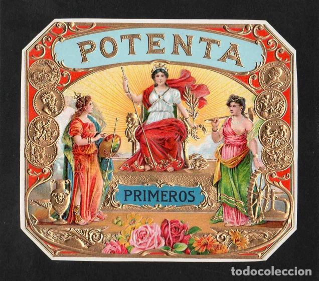 Vitolas de colecci&oacute;n: Vitola, original litograf&iacute;a. Antigua litograf&iacute;a de caja de tabacos. Potenta.