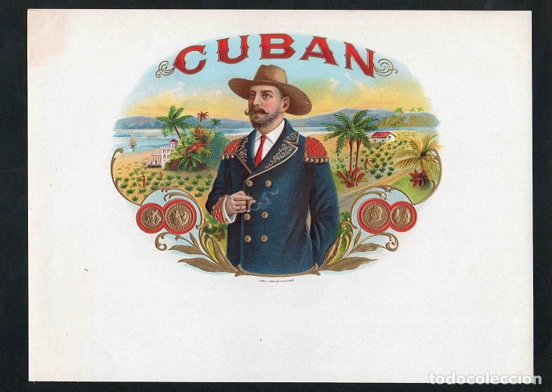 Vitolas de colecci&oacute;n: Vitola, original litograf&iacute;a. Antigua litograf&iacute;a de caja de tabacos. Cuban.