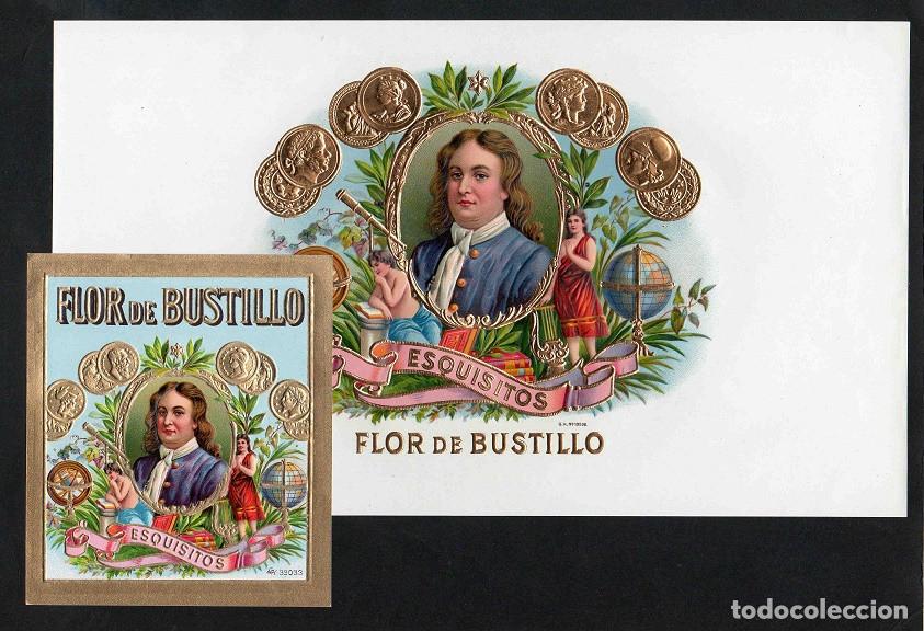 Collection cigar bands: Vitolas, original litograf&iacute;as. Conjunto 2 litograf&iacute;as tabaqueras antiguas. Flor de Bustillo.