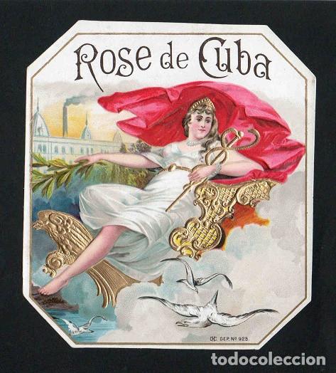Vitolas de colecci&oacute;n: Vitola, original litograf&iacute;a. Antigua litograf&iacute;a de caja de tabacos. Rose de Cuba.