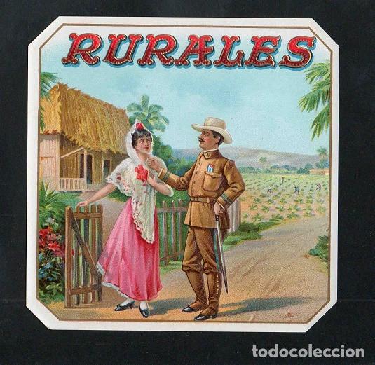 Vitolas de colecci&oacute;n: Vitola, original litograf&iacute;a. Antigua litograf&iacute;a de caja de tabacos. Rurales.