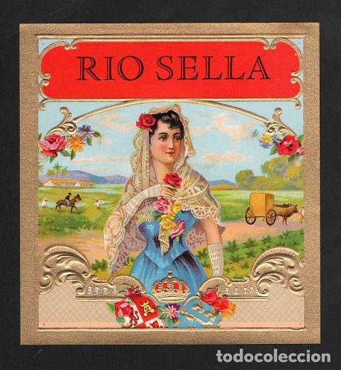 Vitolas de colecci&oacute;n: Vitola, original litograf&iacute;a. Antigua litograf&iacute;a de caja de tabacos. Rio Sella.