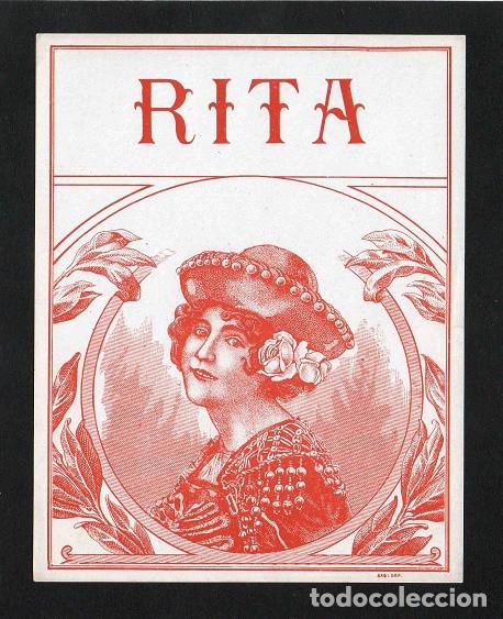 Vitolas de colecci&oacute;n: Vitola, original litograf&iacute;a. Antigua litograf&iacute;a de caja de tabacos. Rita.