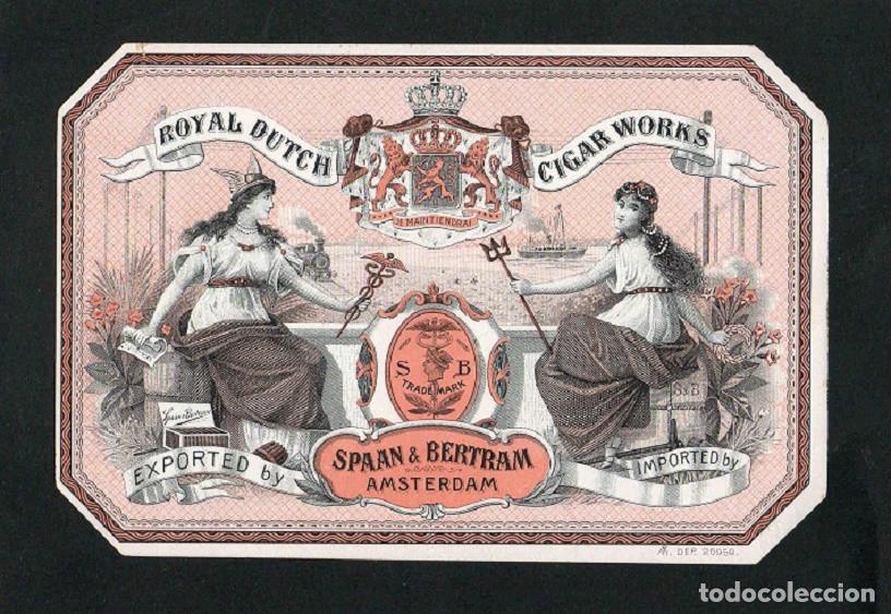 Vitolas de colecci&oacute;n: Vitola, original litograf&iacute;a. Antigua litograf&iacute;a de caja de tabacos. Royal Dutch.