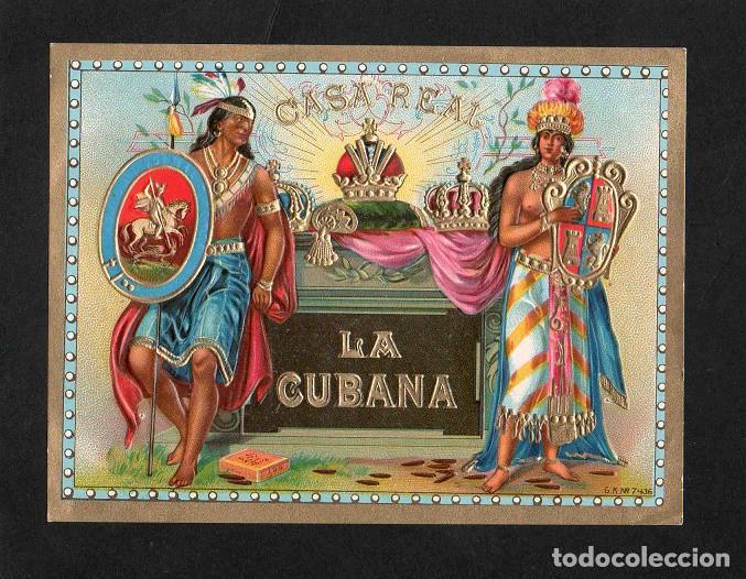 Vitolas de colecci&oacute;n: Vitola, original litograf&iacute;a. Antigua litograf&iacute;a de caja de tabacos. Casa Real (La Cubana).