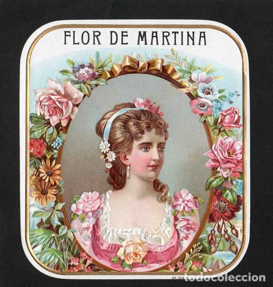 Vitolas de colecci&oacute;n: Vitola, original litograf&iacute;a. Antigua litograf&iacute;a de caja de tabacos. Flor de Martina..