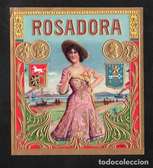 Vitolas de colecci&oacute;n: Vitola, original litograf&iacute;a. Antigua litograf&iacute;a de caja de tabacos. Rosadora.