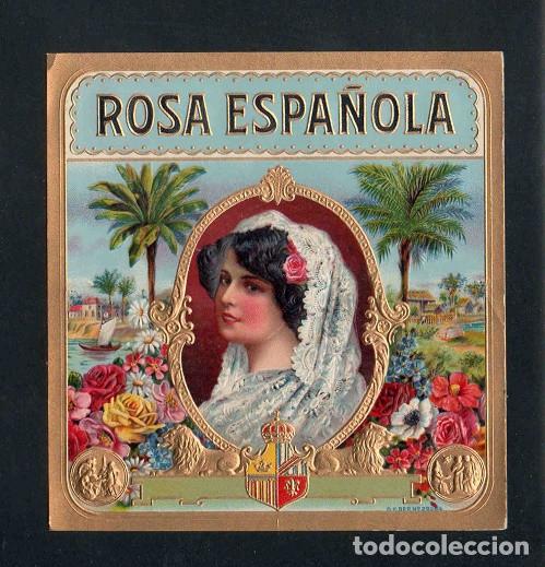 Vitolas de colecci&oacute;n: Vitola, original litograf&iacute;a. Antigua litograf&iacute;a de caja de tabacos. Rosa Espa&ntilde;ola.