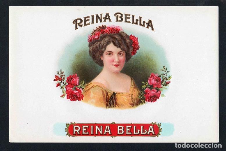 Vitolas de colecci&oacute;n: Vitola, original litograf&iacute;a. Antigua litograf&iacute;a de caja de tabacos. Reina Bella.