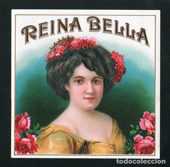 Vitolas de colecci&oacute;n: Vitola, original litograf&iacute;a. Antigua litograf&iacute;a de caja de tabacos. Reina Bella.