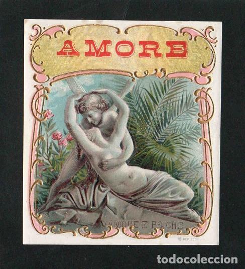 Vitolas de colecci&oacute;n: Vitola, original litograf&iacute;a. Antigua litograf&iacute;a de caja de tabacos. Amore.