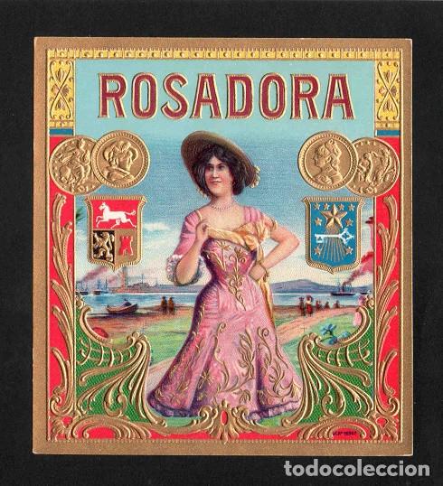 Vitolas de colecci&oacute;n: Vitola, original litograf&iacute;a. Antigua litograf&iacute;a de caja de tabacos. Rosadora.