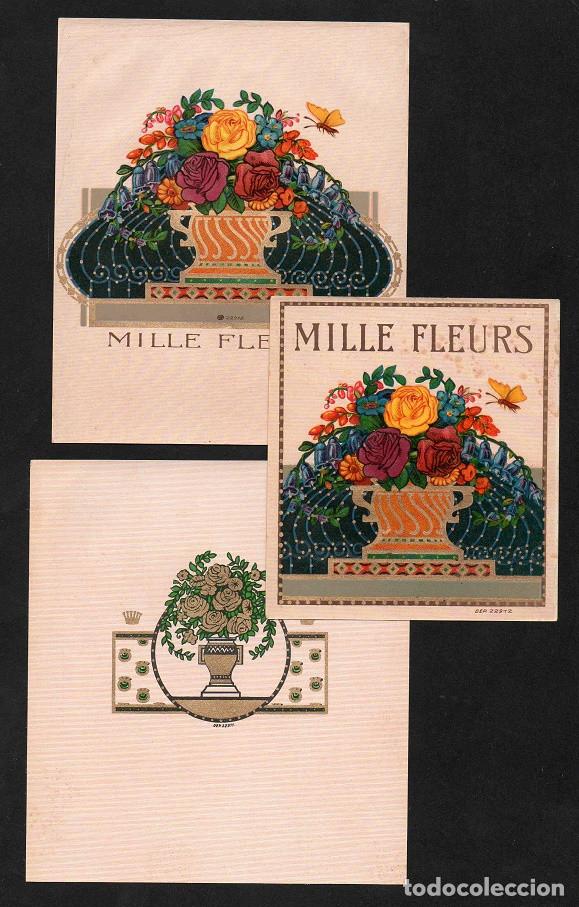 Vitolas de colecci&oacute;n: Vitolas, original litograf&iacute;as. Conjunto 3 litograf&iacute;as tabaqueras antiguas. Mille Fleurs.
