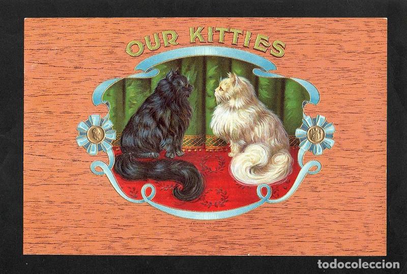 Vitolas de colecci&oacute;n: Vitola, original litograf&iacute;a. Antigua litograf&iacute;a de caja de tabacos. Our Kitties.