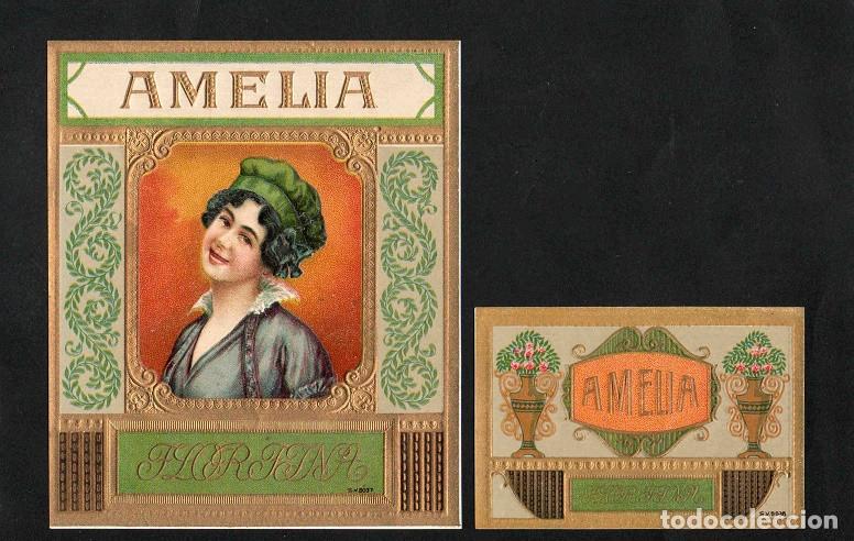 Vitolas de colecci&oacute;n: Vitolas, originales litograf&iacute;as. Antiguas litograf&iacute;as de cajas de tabacos. Amelia.