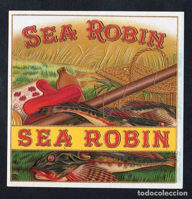 Vitolas de colecci&oacute;n: Vitola, original litograf&iacute;a. Antigua litograf&iacute;a de caja de tabacos. Sea Robin.