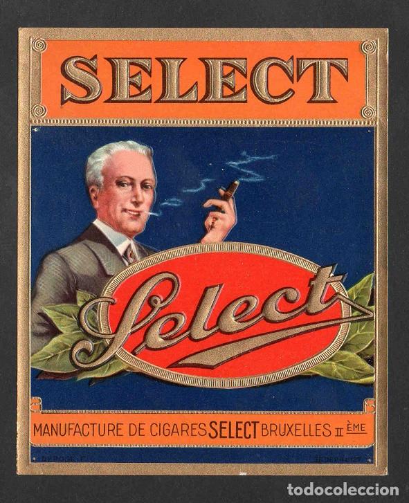 Vitolas de colecci&oacute;n: Vitola, original litograf&iacute;a. Antigua litograf&iacute;a de caja de tabacos. Select.