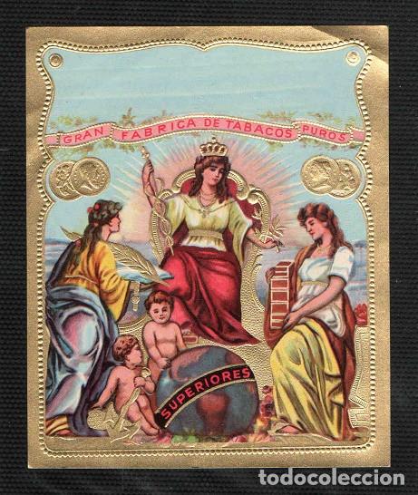 Vitolas de colecci&oacute;n: Vitola, original litograf&iacute;a. Antigua litograf&iacute;a de caja de tabacos. Superiores.