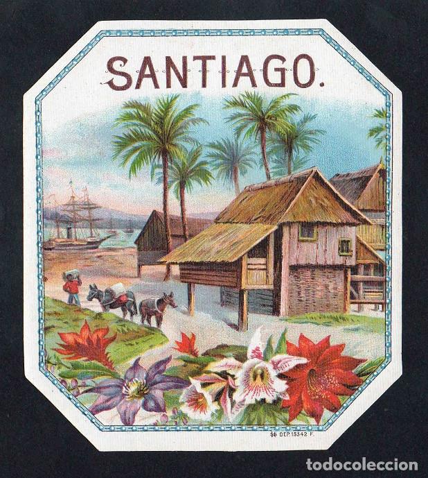 Vitolas de colecci&oacute;n: Vitola, original litograf&iacute;a. Antigua litograf&iacute;a de caja de tabacos. Santiago.
