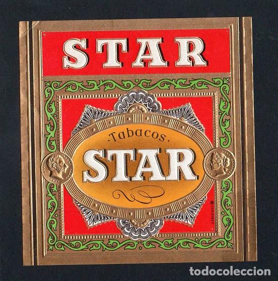 Vitolas de colecci&oacute;n: Vitola, original litograf&iacute;a. Antigua litograf&iacute;a de caja de tabacos. Star.