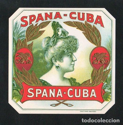 Vitolas de colecci&oacute;n: Vitola, original litograf&iacute;a. Antigua litograf&iacute;a de caja de tabacos. Spana - Cuba.