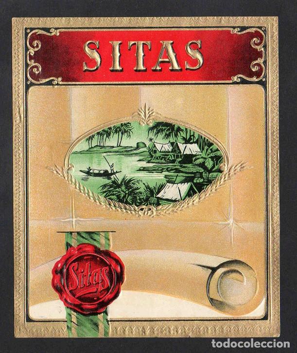 Vitolas de colecci&oacute;n: Vitola, original litograf&iacute;a. Antigua litograf&iacute;a de caja de tabacos. Sitas.