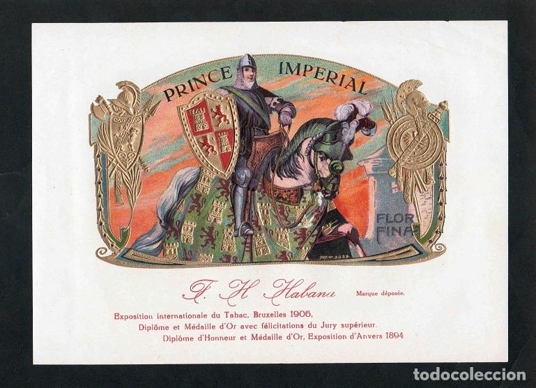 Vitolas de colecci&oacute;n: Vitola, original litograf&iacute;a. Antigua litograf&iacute;a de caja de tabacos. Prince Imperial (Habana).