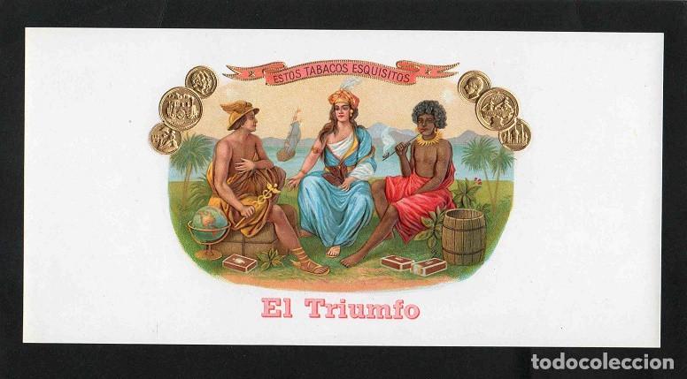 Vitolas de colecci&oacute;n: Vitola, original litograf&iacute;a. Antigua litograf&iacute;a de caja de tabacos. El Triumfo.