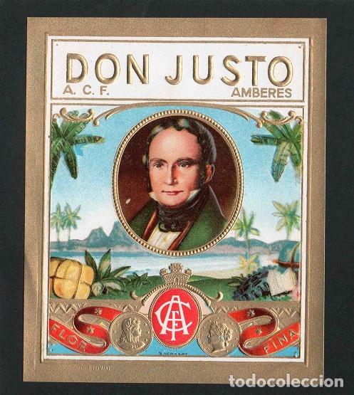 Vitolas de colecci&oacute;n: Vitola, original litograf&iacute;a. Antigua litograf&iacute;a de caja de tabacos. Don Justo.