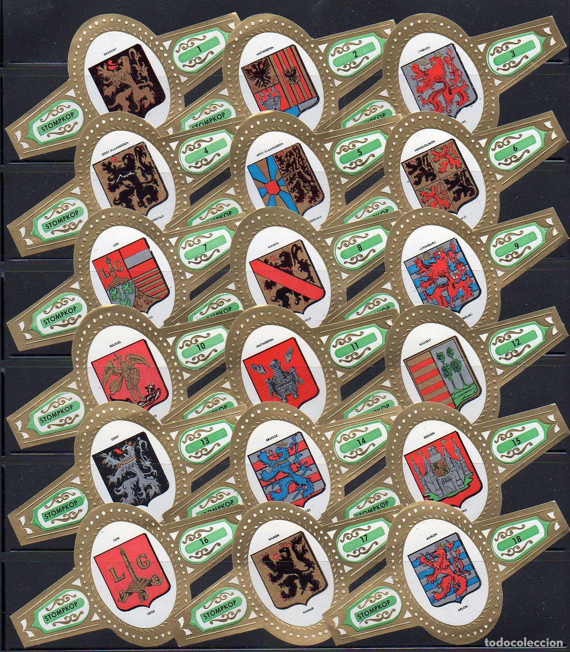 Vitolas de colecci&oacute;n: STOMPKOP, ESCUDOS DE BELGICA, GRAN FORMATO, VERDE, 18 VITOLAS, SERIE COMPLETA.