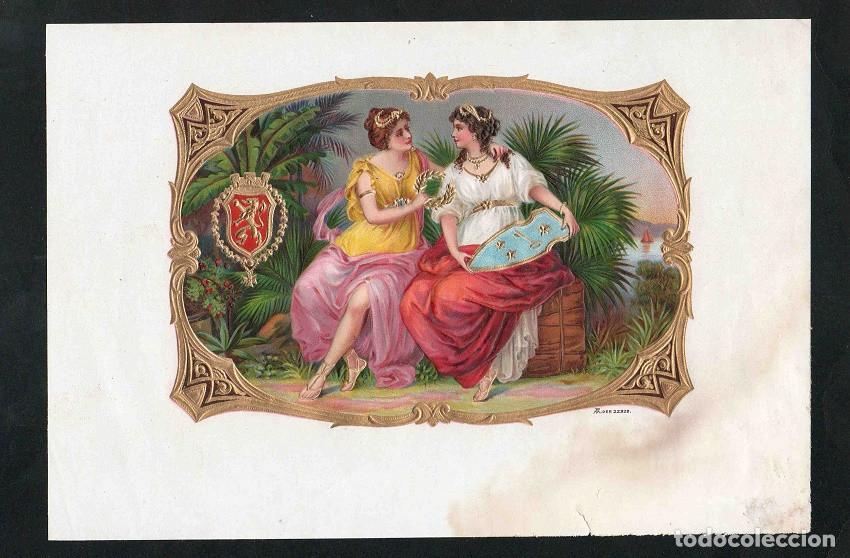 Vitolas de colecci&oacute;n: Vitola, original litograf&iacute;a. Antigua litograf&iacute;a de caja de tabacos. Untitled.