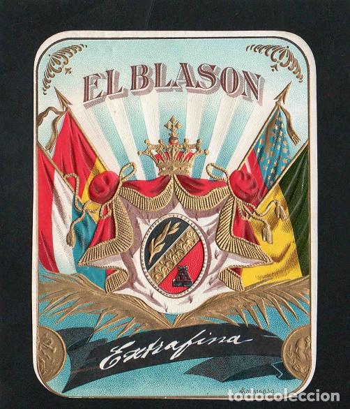 Vitolas de colecci&oacute;n: Vitola, original litograf&iacute;a. Antigua litograf&iacute;a de caja de tabacos. El Blason.