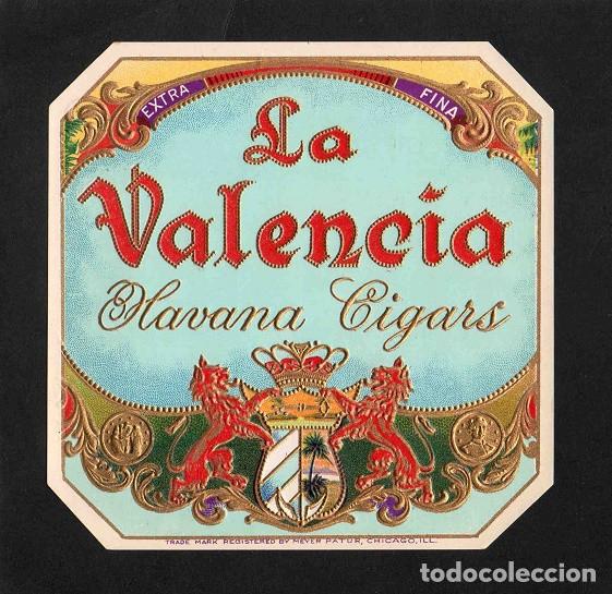 Vitolas de colecci&oacute;n: Vitola, original litograf&iacute;a. Antigua litograf&iacute;a de caja de tabacos. La Valencia.