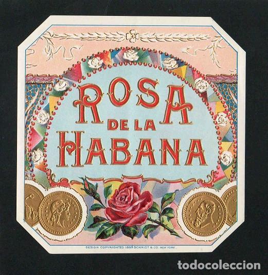 Vitolas de colecci&oacute;n: Vitola, original litograf&iacute;a. Antigua litograf&iacute;a de caja de tabacos. Rosa de la Habana.