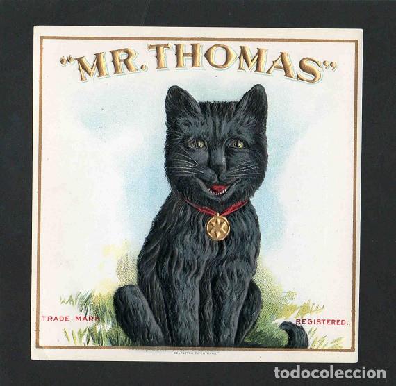 Vitolas de colecci&oacute;n: Vitola, original litograf&iacute;a. Antigua litograf&iacute;a de caja de tabacos. Mr. Thomas.
