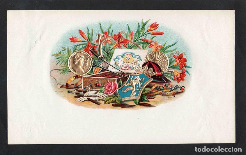 Vitolas de colecci&oacute;n: Vitola, original litograf&iacute;a. Antigua litograf&iacute;a de caja de tabacos. El Aristocrato.