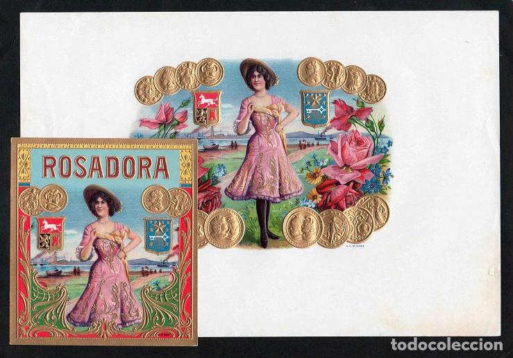 Vitolas de colecci&oacute;n: Vitolas, original litograf&iacute;as. Antiguas litograf&iacute;as de caja de tabacos. Rosadora.
