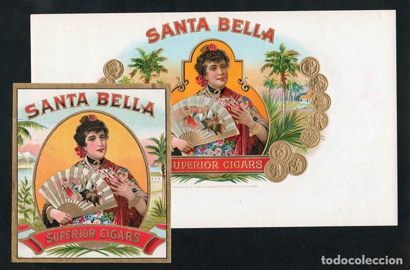 Vitolas de colecci&oacute;n: Vitolas, original litograf&iacute;as. Antiguas litograf&iacute;as de cajas de tabacos. Santa Bella.