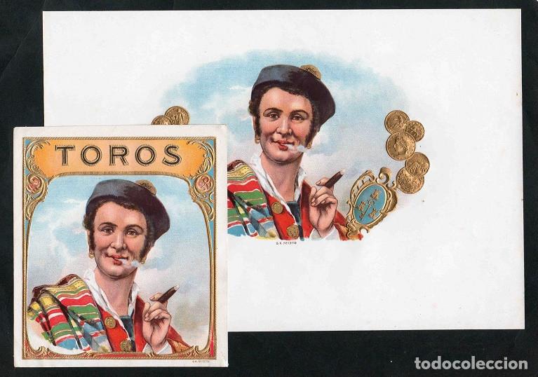Vitolas de colecci&oacute;n: Vitolas, original litograf&iacute;as. Antiguas litograf&iacute;as de cajas de tabacos. Toros.