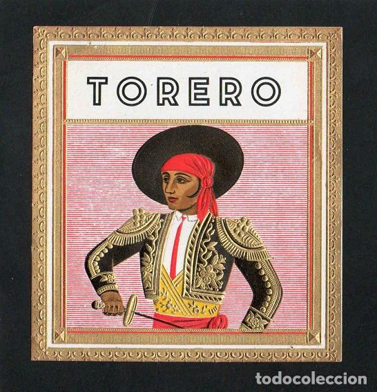Vitolas de colecci&oacute;n: Vitola, original litograf&iacute;a. Antigua litograf&iacute;a de caja de tabacos. Torero.