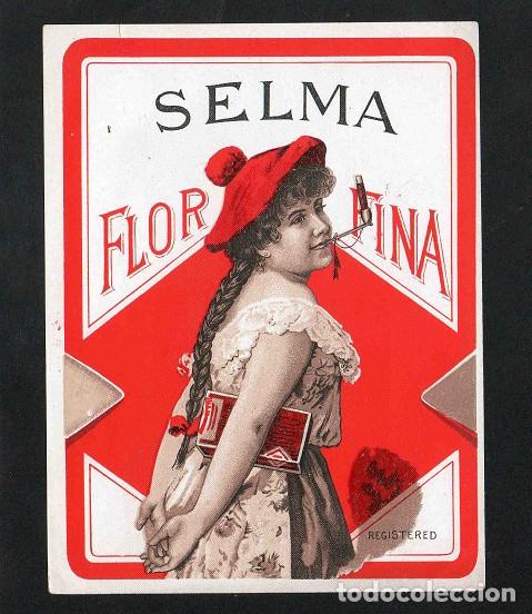 Vitolas de colecci&oacute;n: Vitola, original litograf&iacute;a. Antigua litograf&iacute;a de caja de tabacos. Selma.