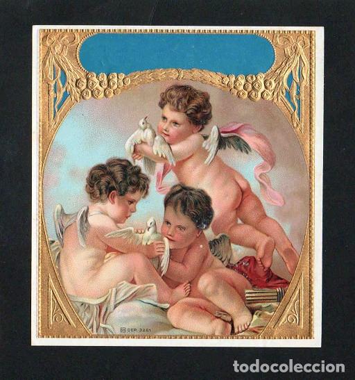 Vitolas de colecci&oacute;n: Vitola, original litograf&iacute;a. Antigua litograf&iacute;a de caja de tabacos. Cherubs (Untitled).