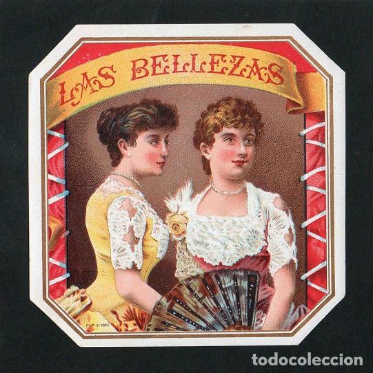 Vitolas de colecci&oacute;n: Vitola, original litograf&iacute;a. Antigua litograf&iacute;a de caja de tabacos. Las Bellezas.