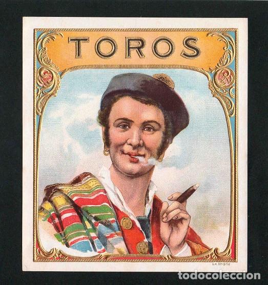Vitolas de colecci&oacute;n: Vitola, original litograf&iacute;a. Antigua litograf&iacute;a de caja de tabacos. Toros.