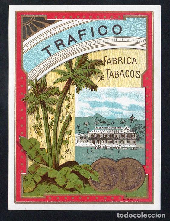 Vitolas de colecci&oacute;n: Vitola, original litograf&iacute;a. Antigua litograf&iacute;a de caja de tabacos. Trafico.